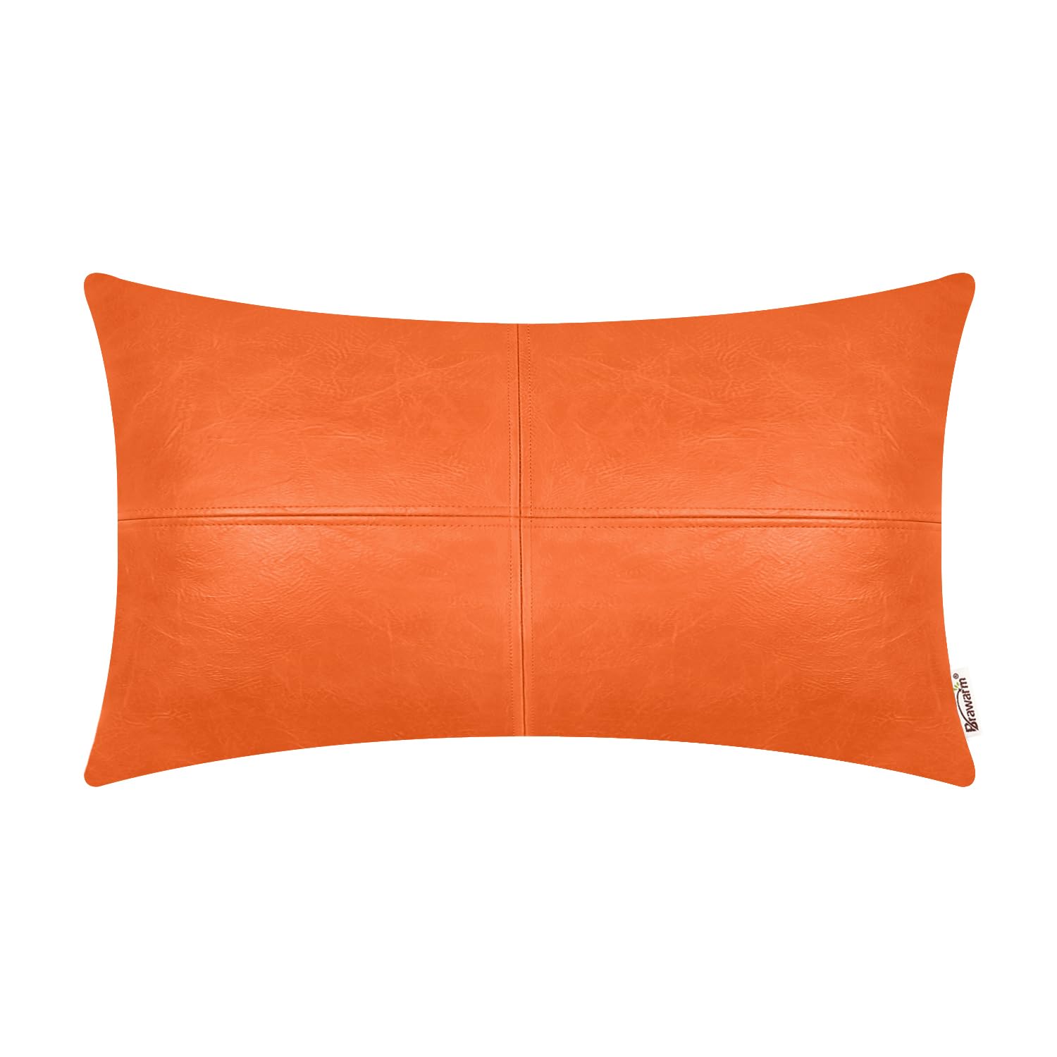 Brawarm Faux Leather Throw Pillow Covers 12 X 20 Inches, Orange Leather Pillow Cover, Hand Stitched Leather Decorative Lumbar Pi